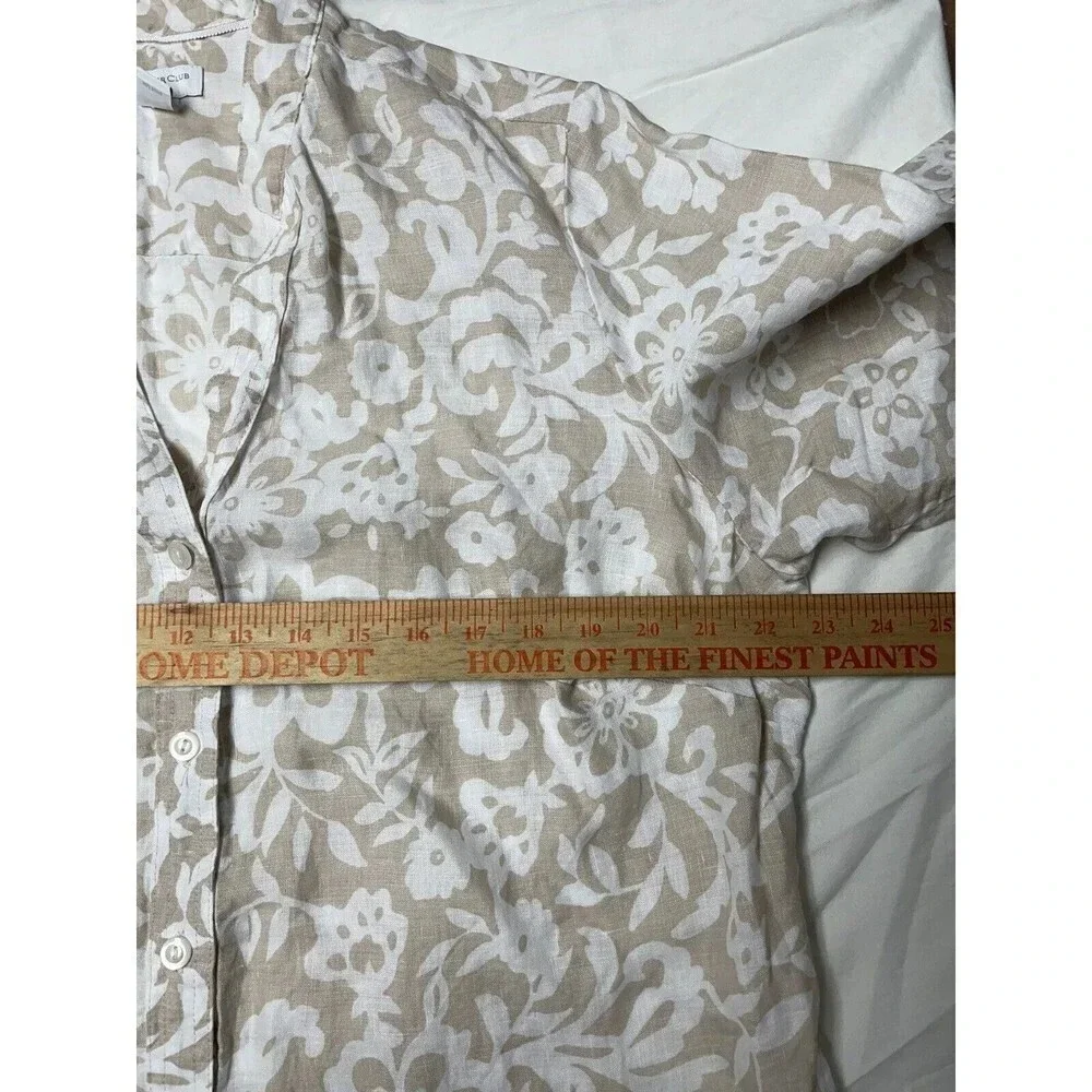 Charter Club 100% Linen Button Up Women Sz 16W Shirt White Tan Floral Woven - Picture 6 of 7